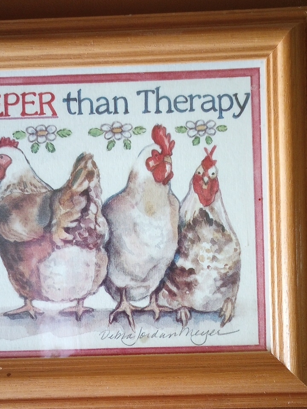 Framed Vtg Art Print. Good Friends Are Cheeper Than Therapy. Chicken Hen Rooster - Picture 3 of 7